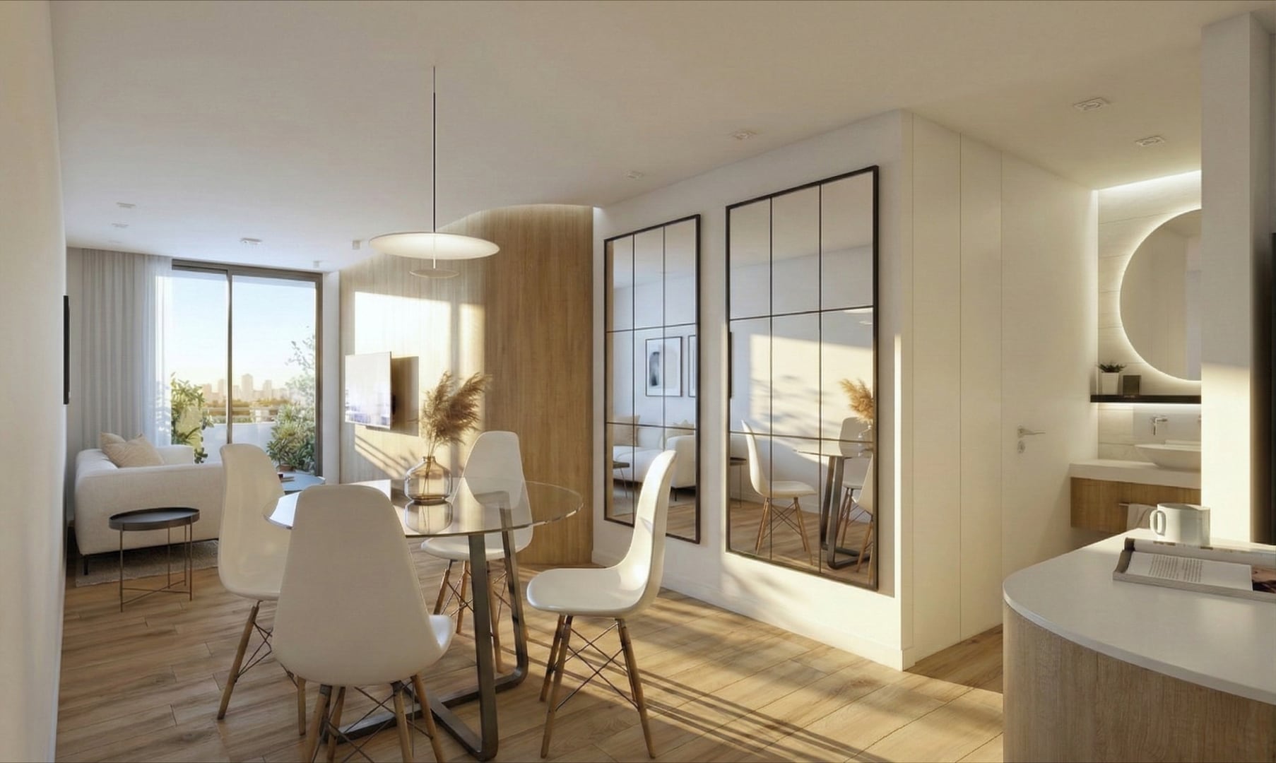 Cocina, living y comedor